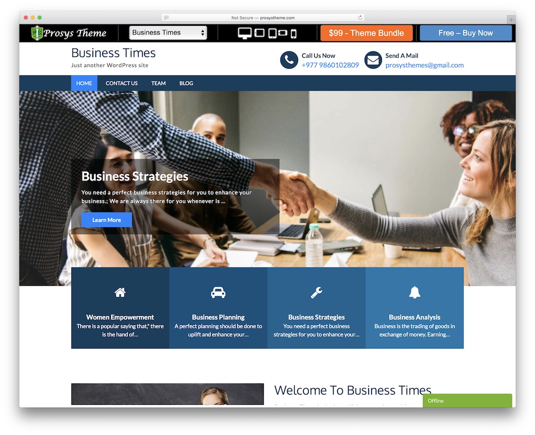 czasy biznesu darmowy motyw biznesowy wordpress