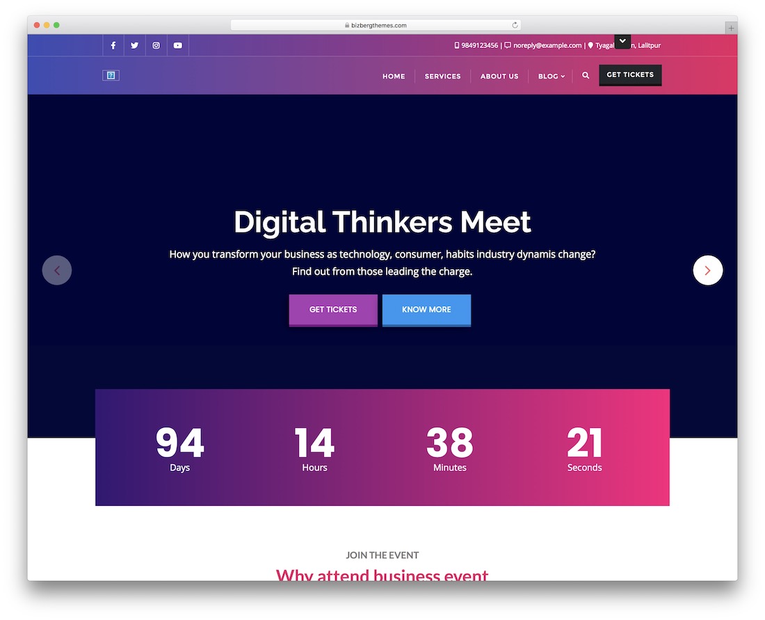 wydarzenie biznesowe darmowy motyw wordpress