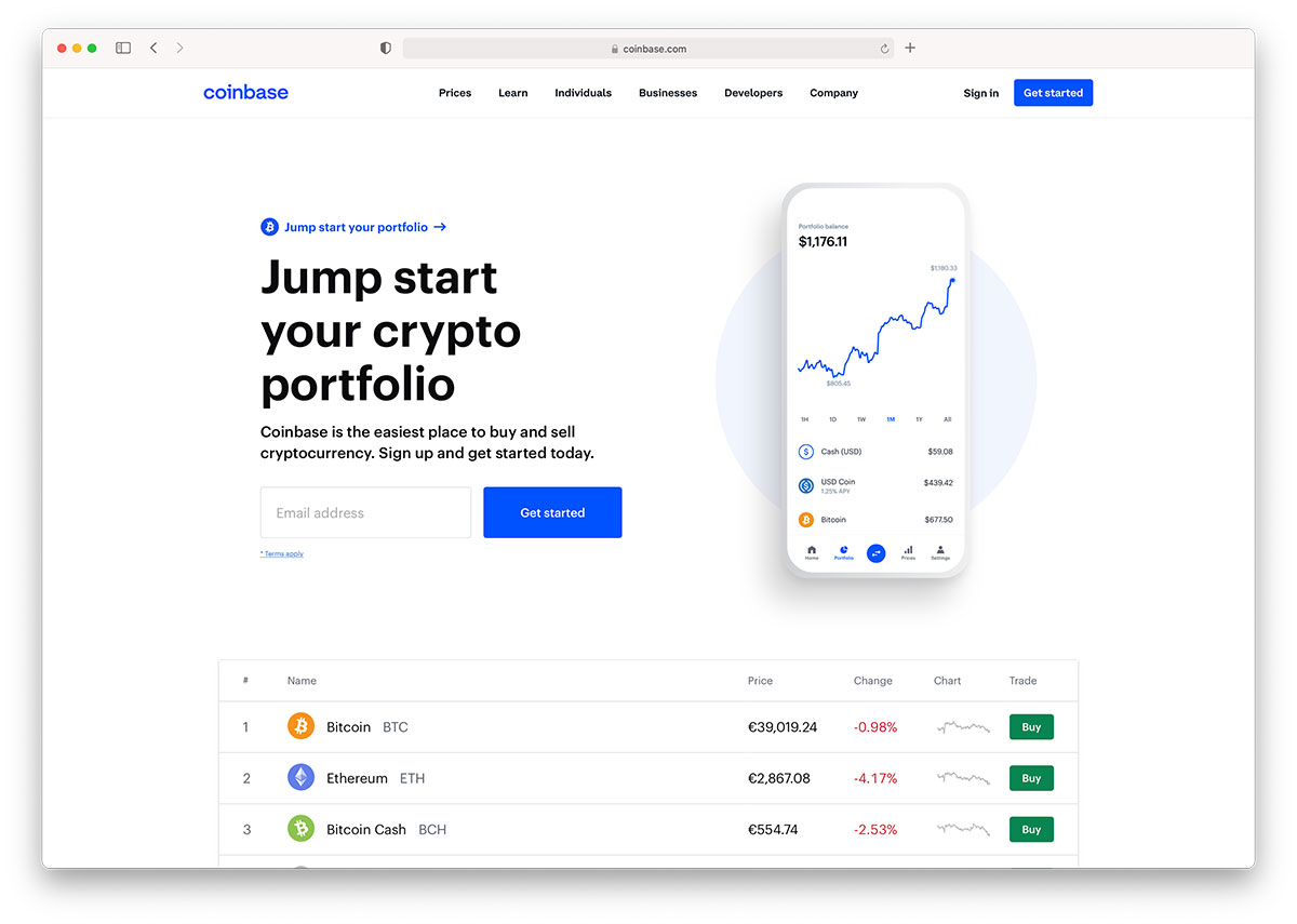 pagina di destinazione coinbase
