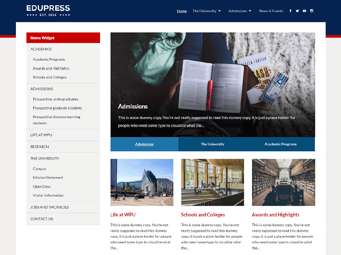 Tema educativo de EduPress WordPress