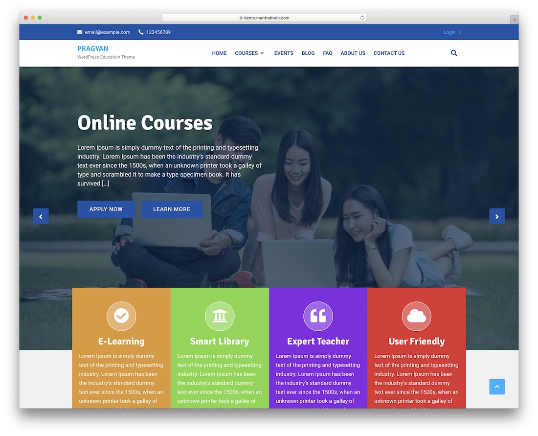 tema educativo de wordpress gratuito pragyan