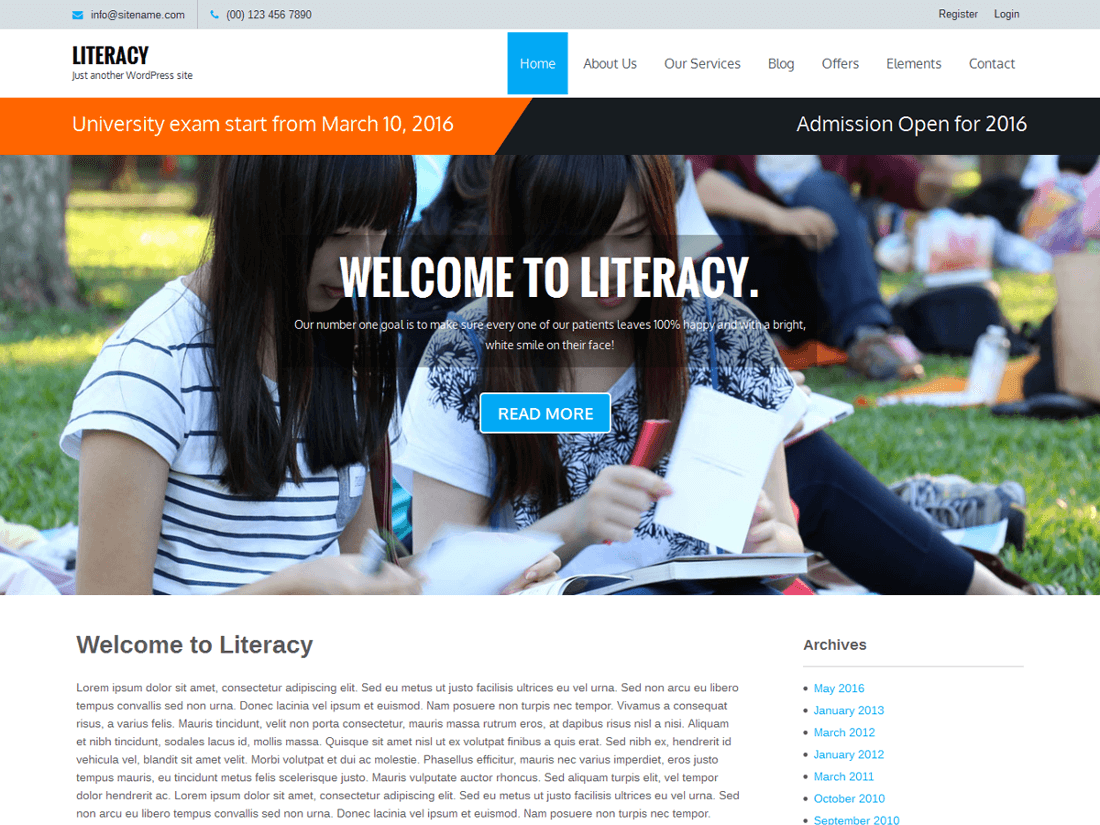 Tema educativo de alfabetización de WordPress