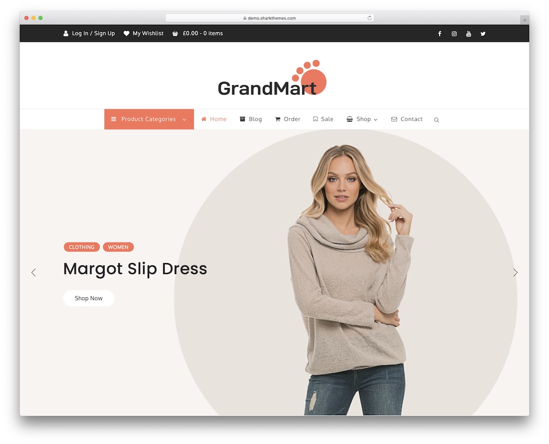 grandmart موضوع وورد التجارة الإلكترونية المجاني