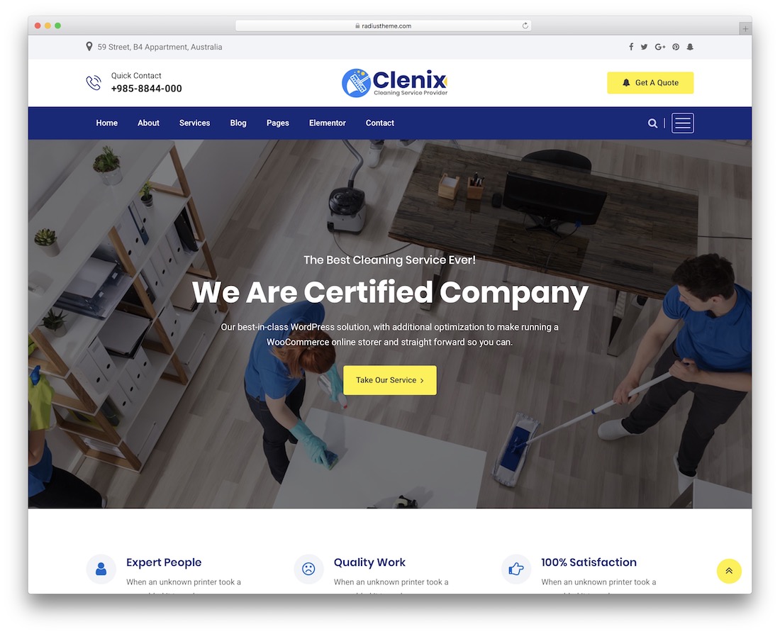 tema de la empresa de limpieza clenix
