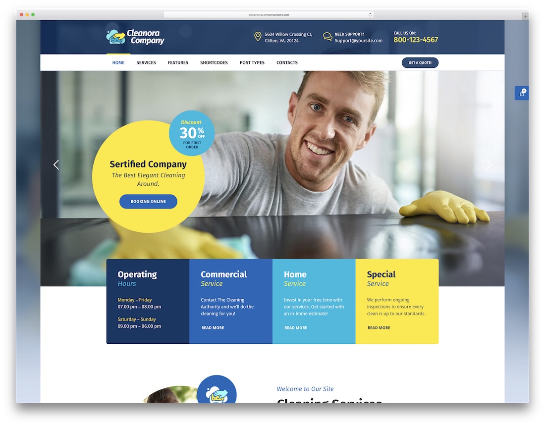 tema de la empresa de limpieza cleanora