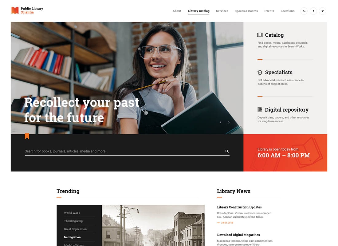 Scientia | Tema WordPress de Educação para Biblioteca Pública e Livraria
