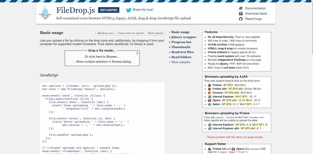 FileDrop.js 演示自包含 HTML5 AJAX 拖放文件上傳