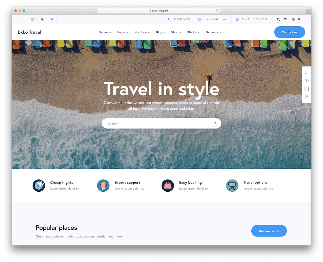 tema de wordpress de la agencia de viajes ekko