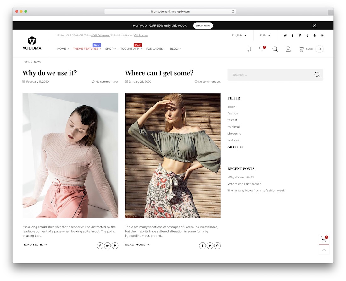 vodoma shopify موضوع المدونة