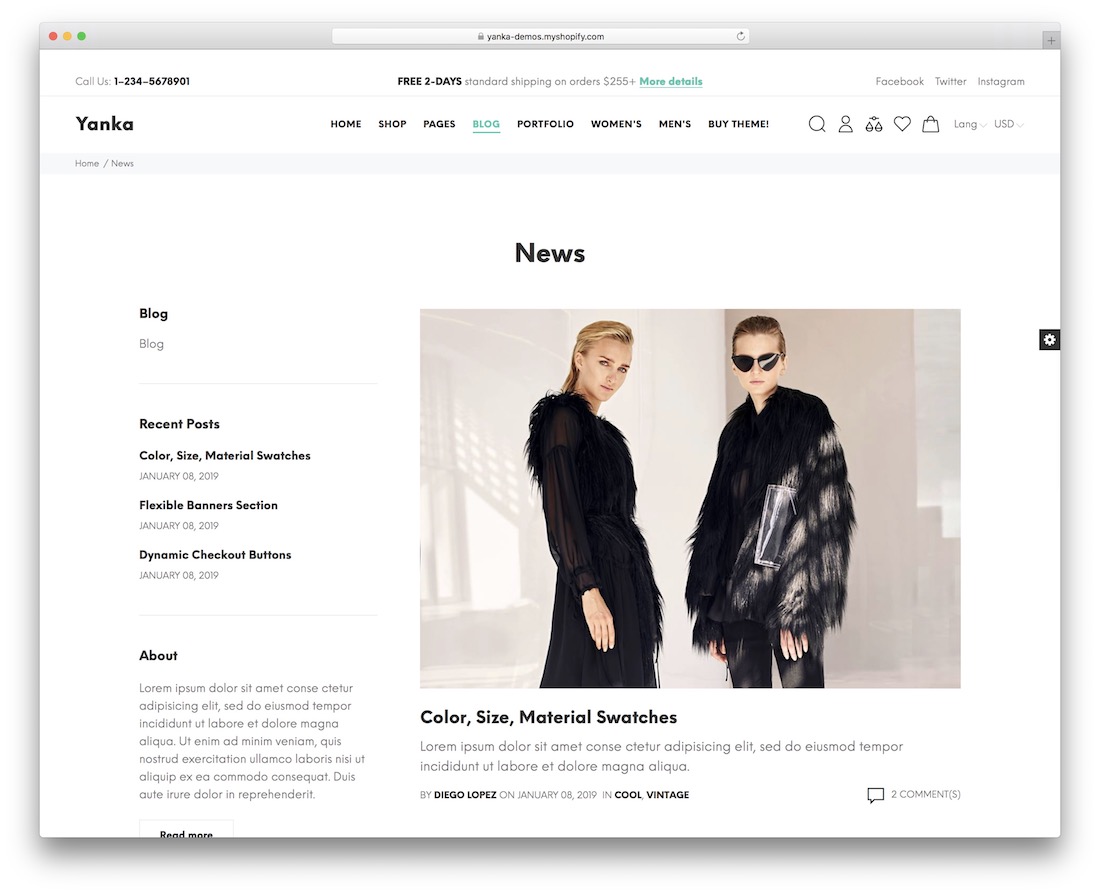 yanka shopify موضوع المدونة