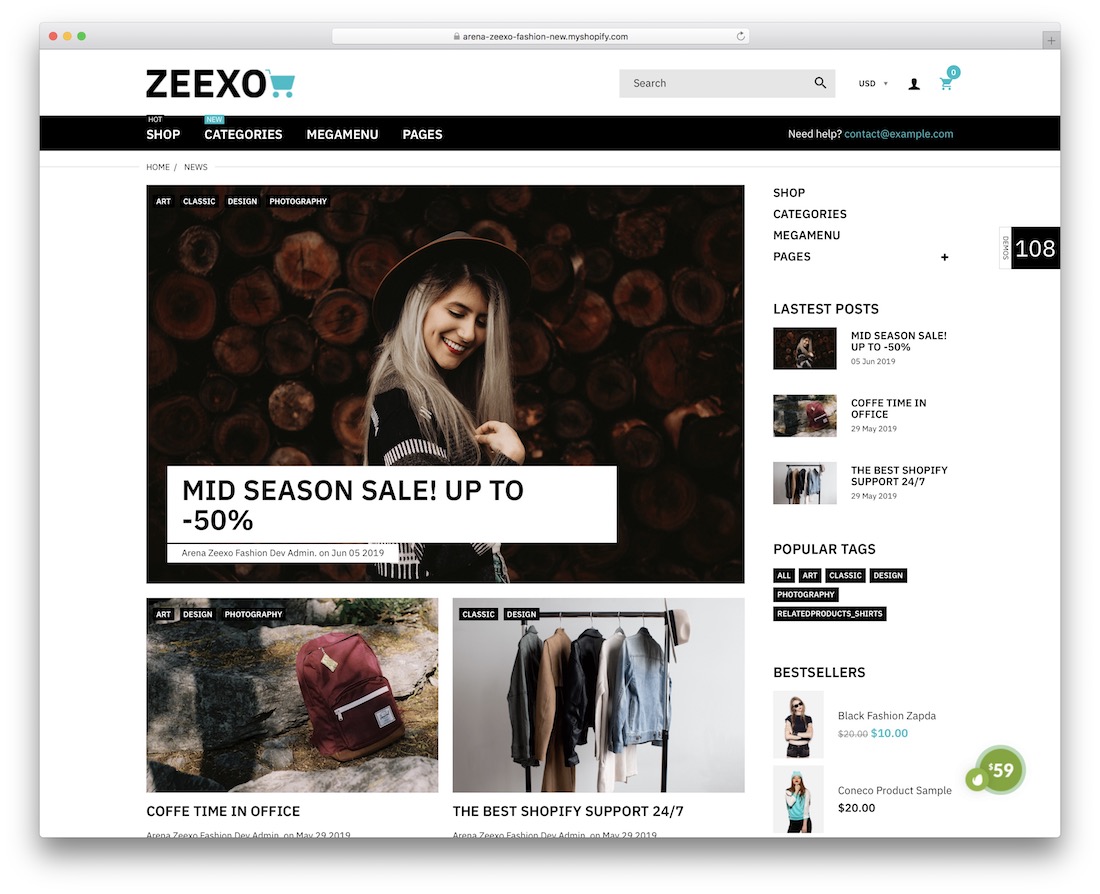 zeexo shopify موضوع المدونة