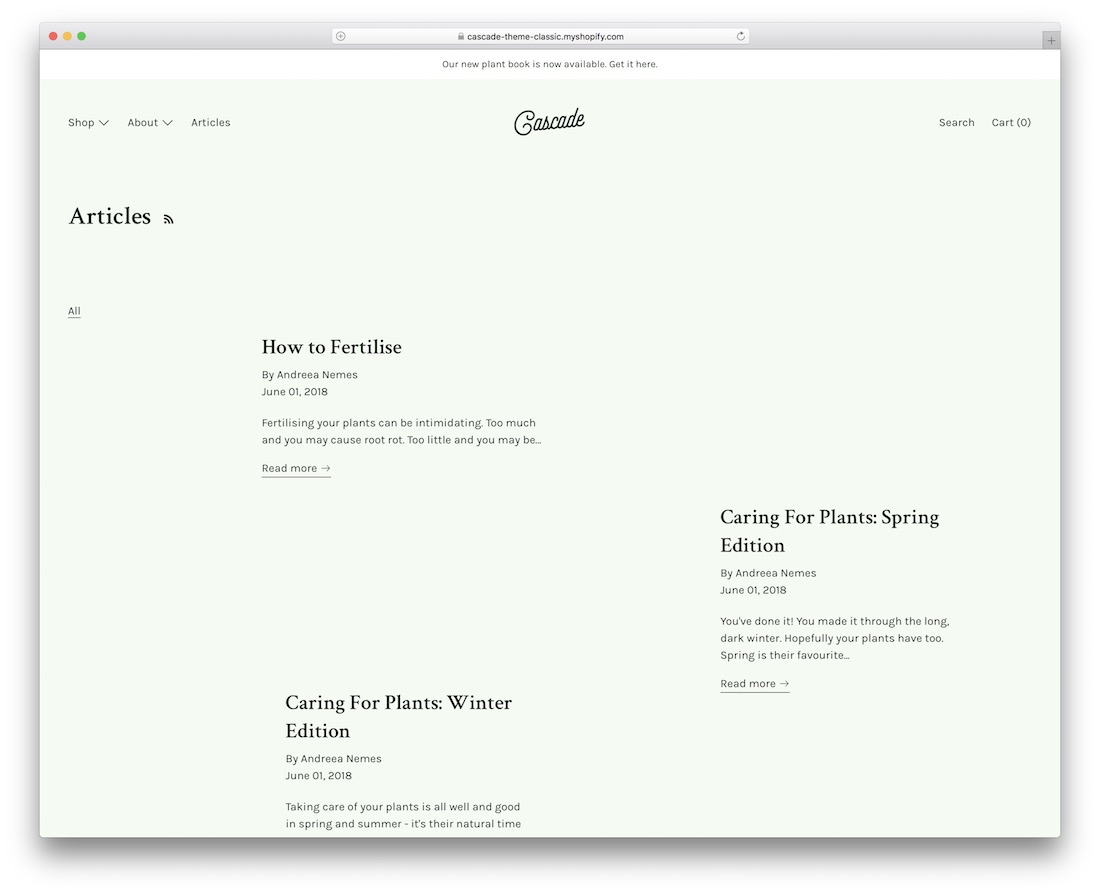 تتالي موضوع مدونة shopify