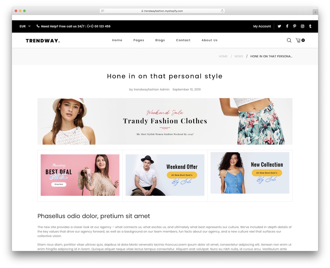Trendway موضوع مدونة shopify