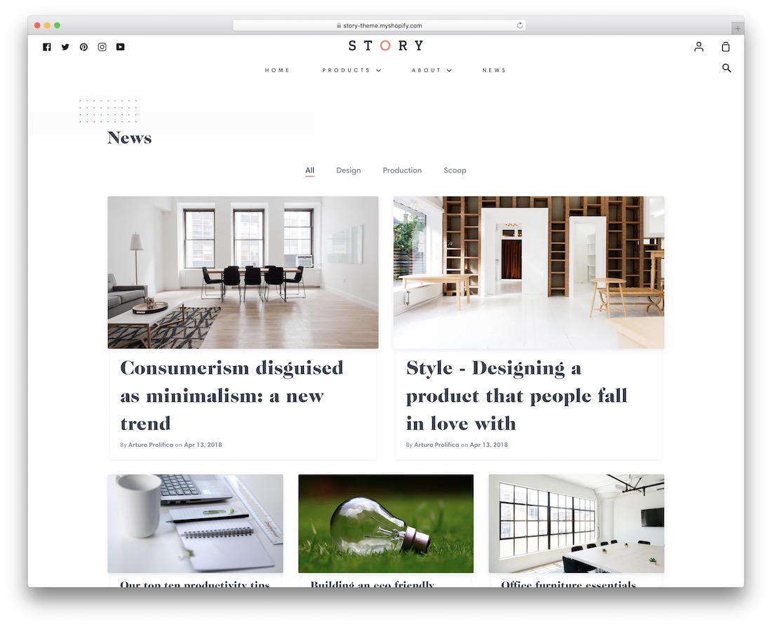 قصة shopify موضوع المدونة