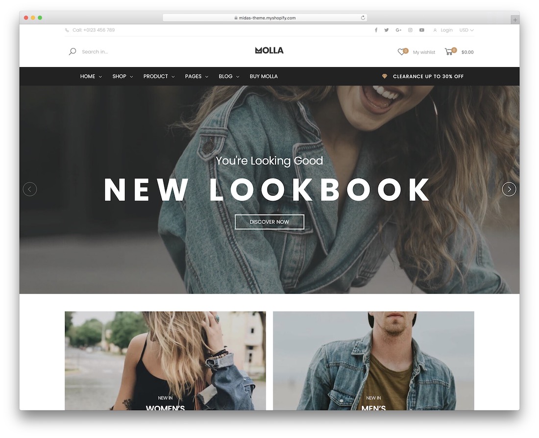 molla shopify Thema für T-Shirts