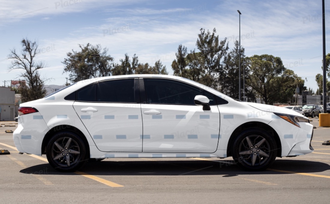 Seitenansichtmodell eines Autoaufklebers auf einer Limousine