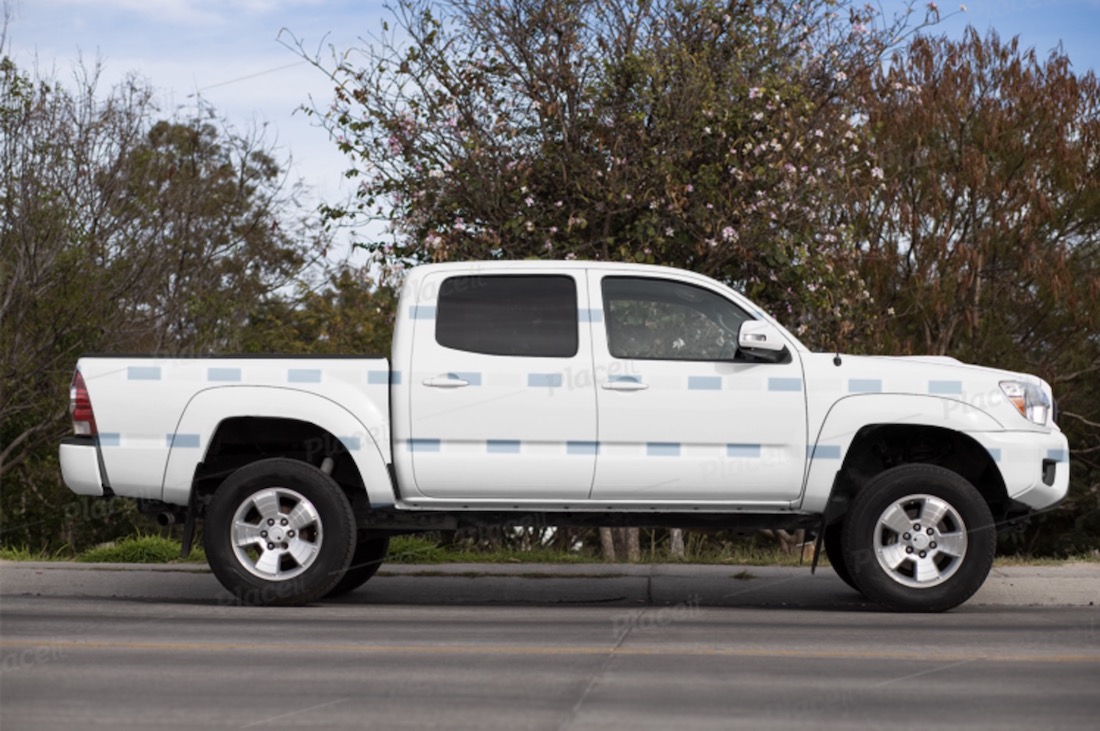 Seitenansichtmodell eines Autoaufklebers auf einem Pickup-Truck
