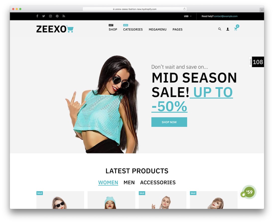 zeexo الحد الأدنى موضوع Shopify