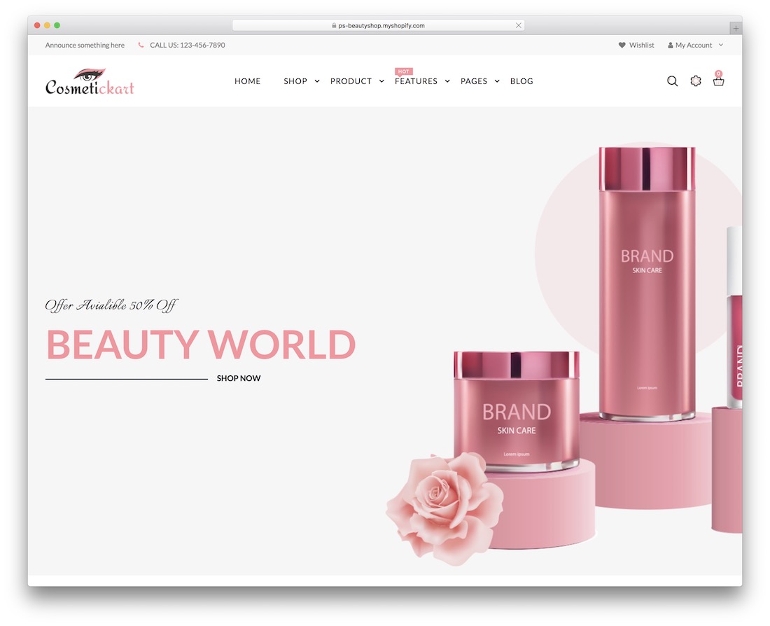 مستحضرات التجميل كارت Shopify موضوع الحد الأدنى