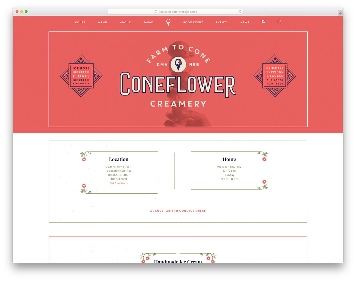تصميم موقع موقع Cone Flower Creamery