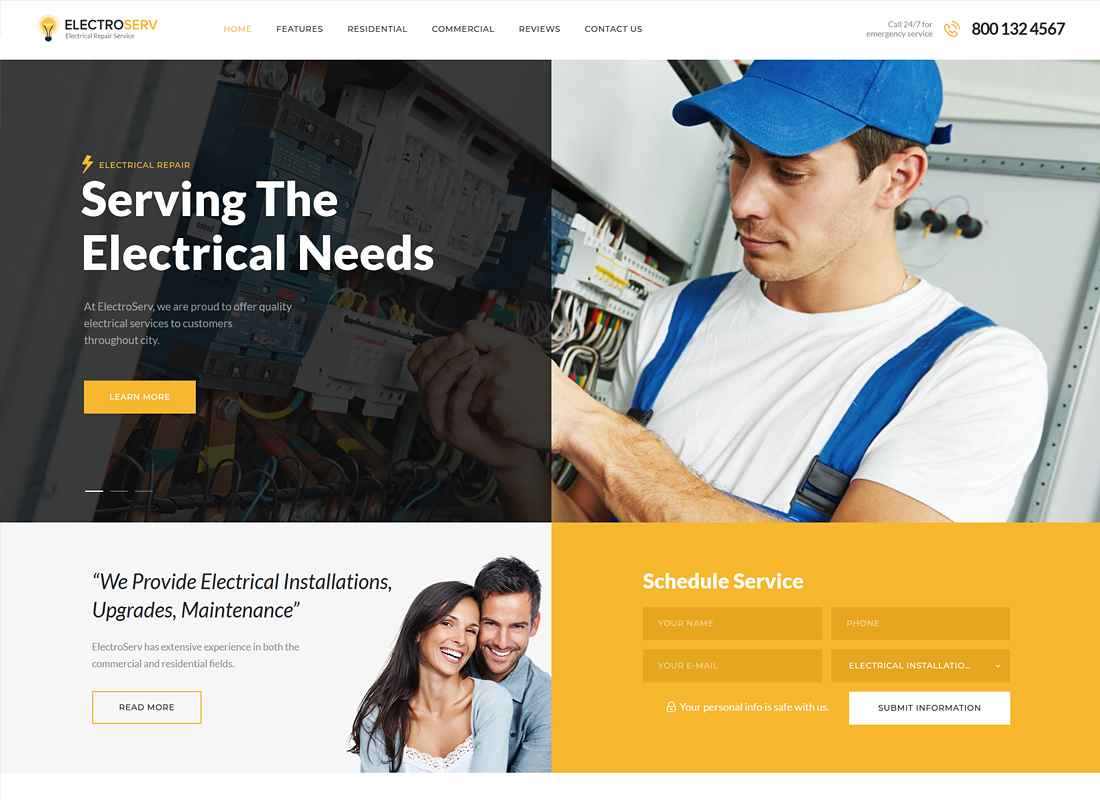 ElectroServ - سمة WordPress لخدمة الإصلاح الكهربائي