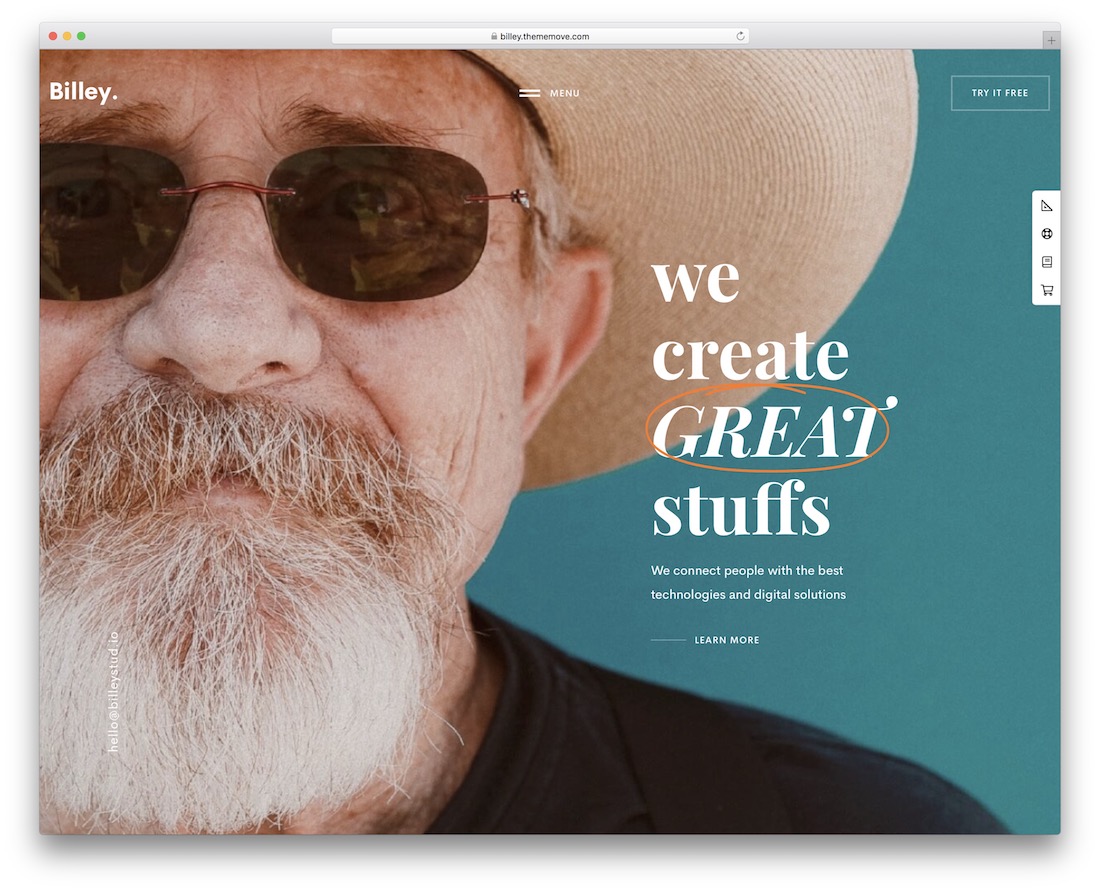 tema de wordpress de pantalla completa de Billey