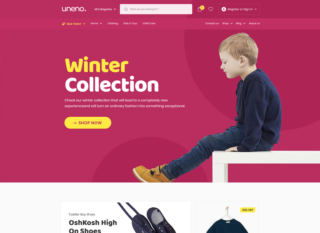 Uneno | Toko Pakaian & Mainan Anak Tema WooCommerce