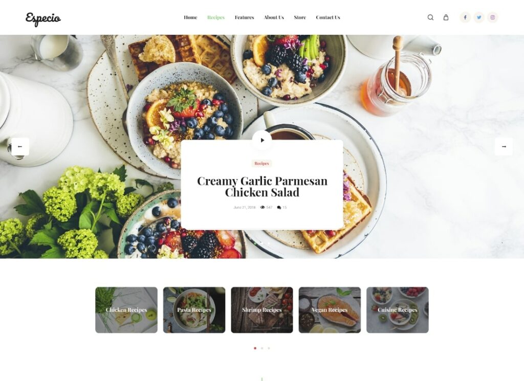 اسبيسيو | شخصية Gutenberg Food Blog WordPress Theme