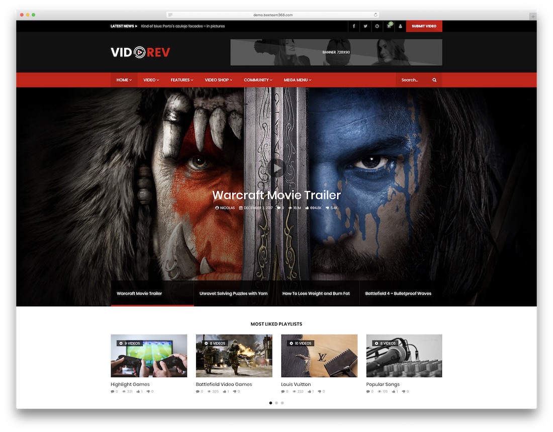videorev wordpress video theme