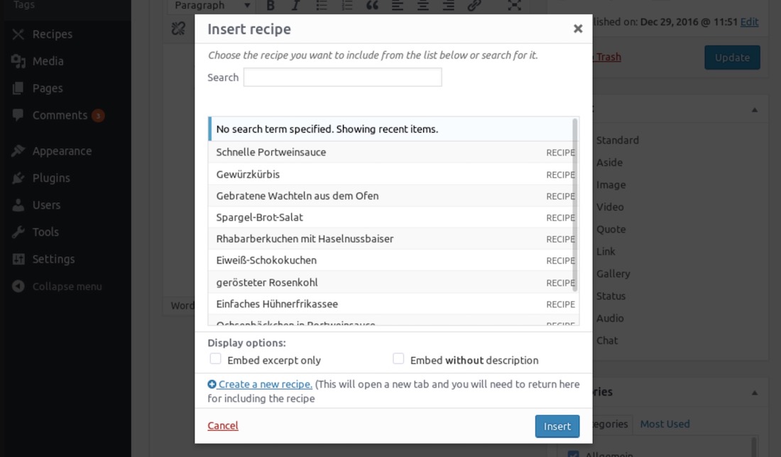 recipe recipe plugin
