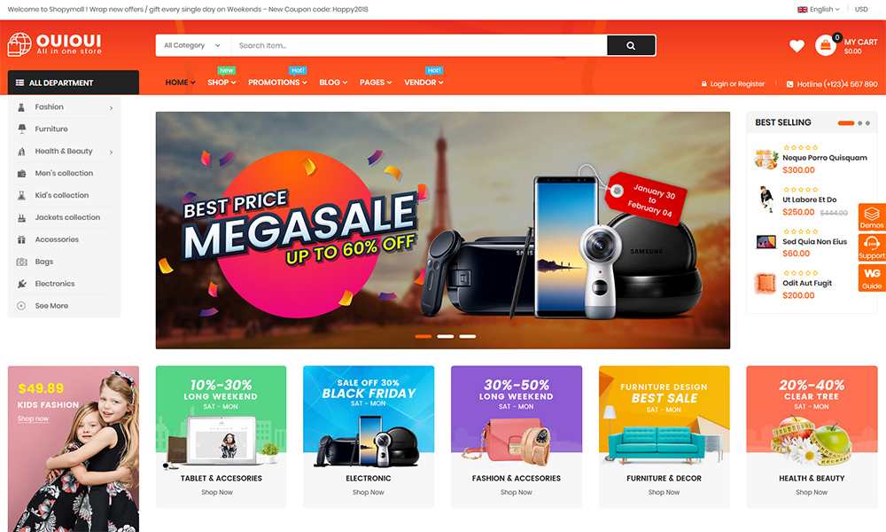 OuiOui - موضوع MarketPlace متعدد البائعين WooCommerce