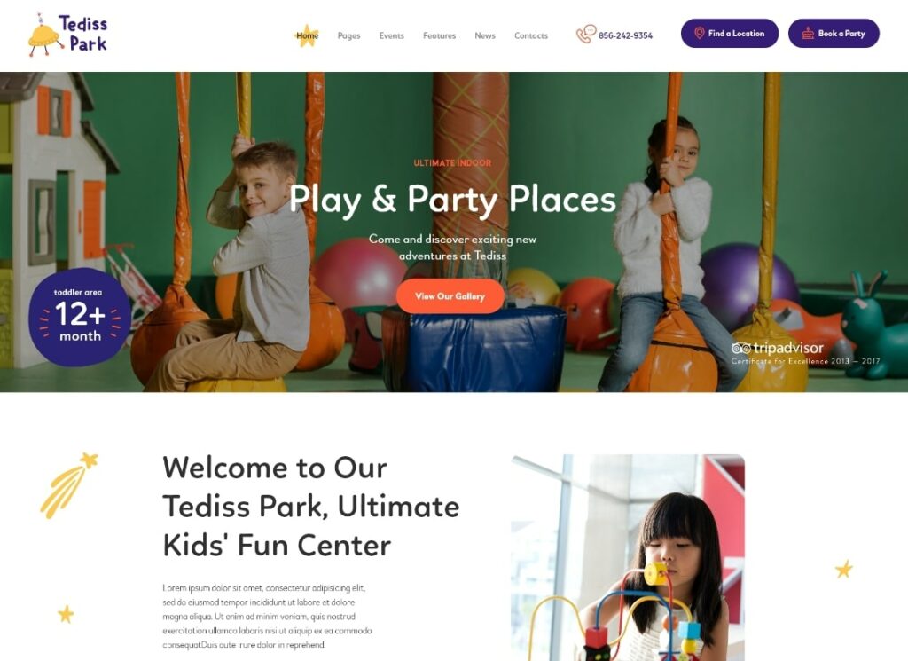 泰迪斯 |遊樂區和托兒中心 WordPress 主題