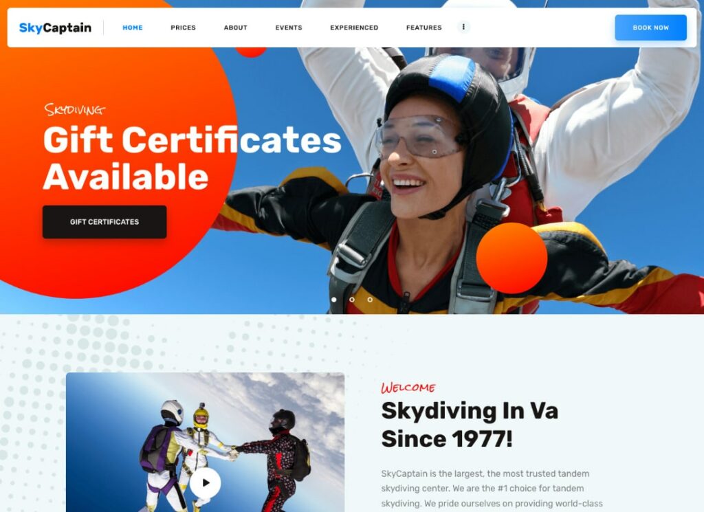 天空船長 |跳傘和極限飛行運動 WordPress 主題