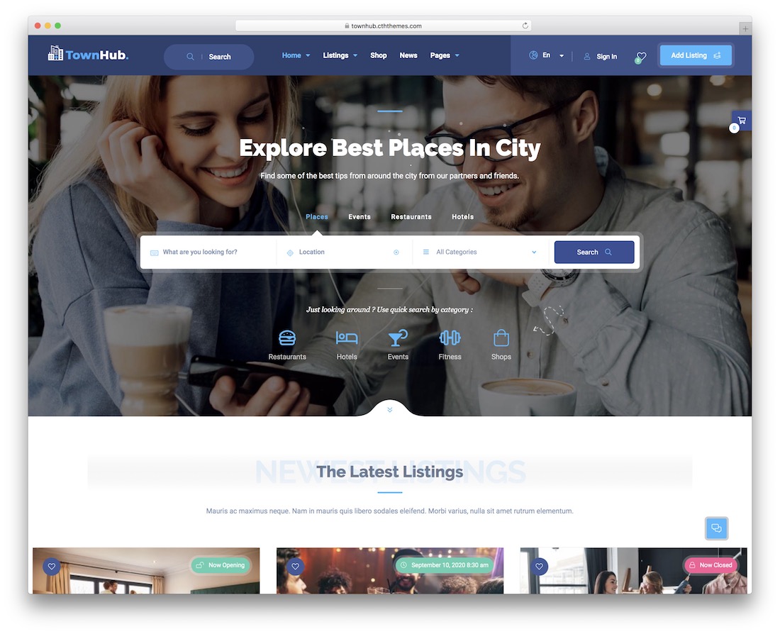 townhub nuovo tema wordpress