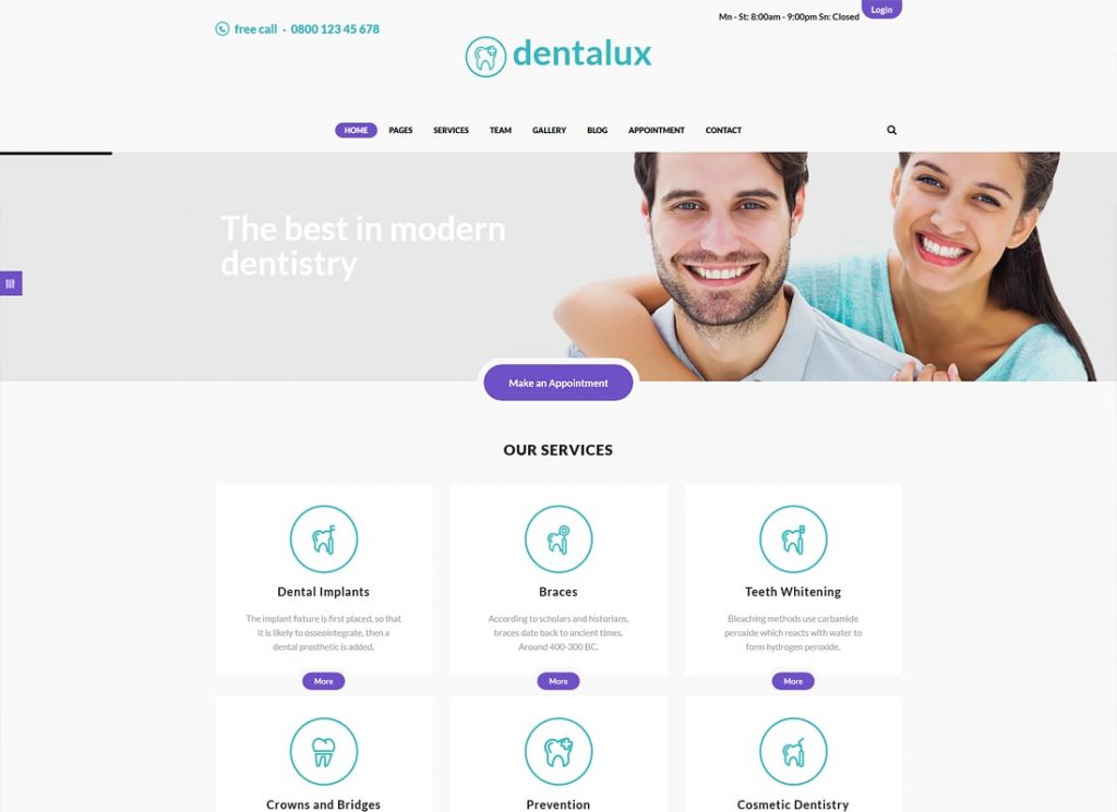 Dentalux | Un thème WordPress pour dentistes médicaux et soins de santé
