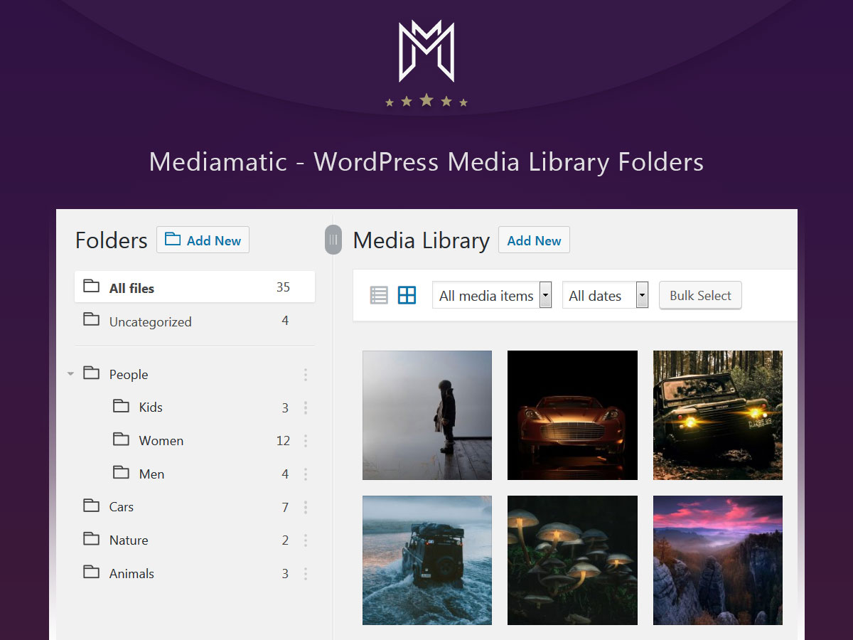 mediamatic wordpress medya kitaplığı klasörleri.
