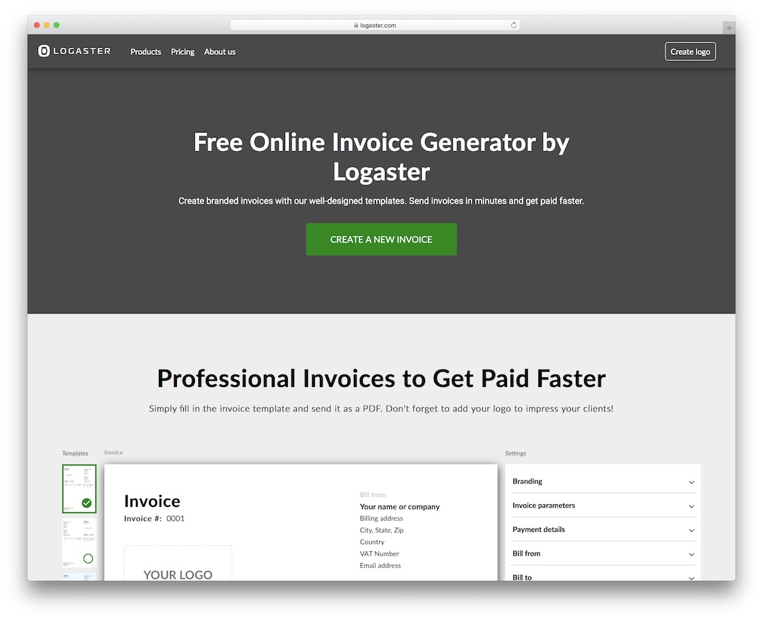logaster無料請求書ツール