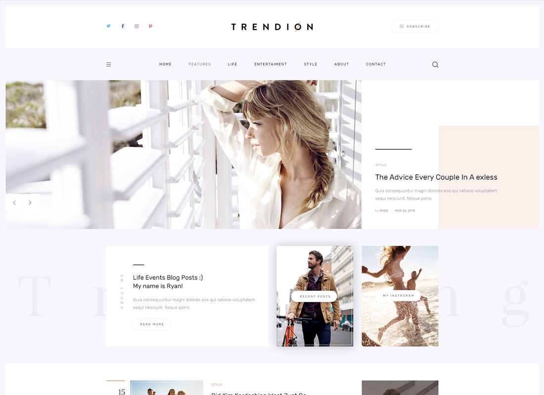 Trendion - 개인 라이프스타일 블로그 및 잡지 WordPress 테마