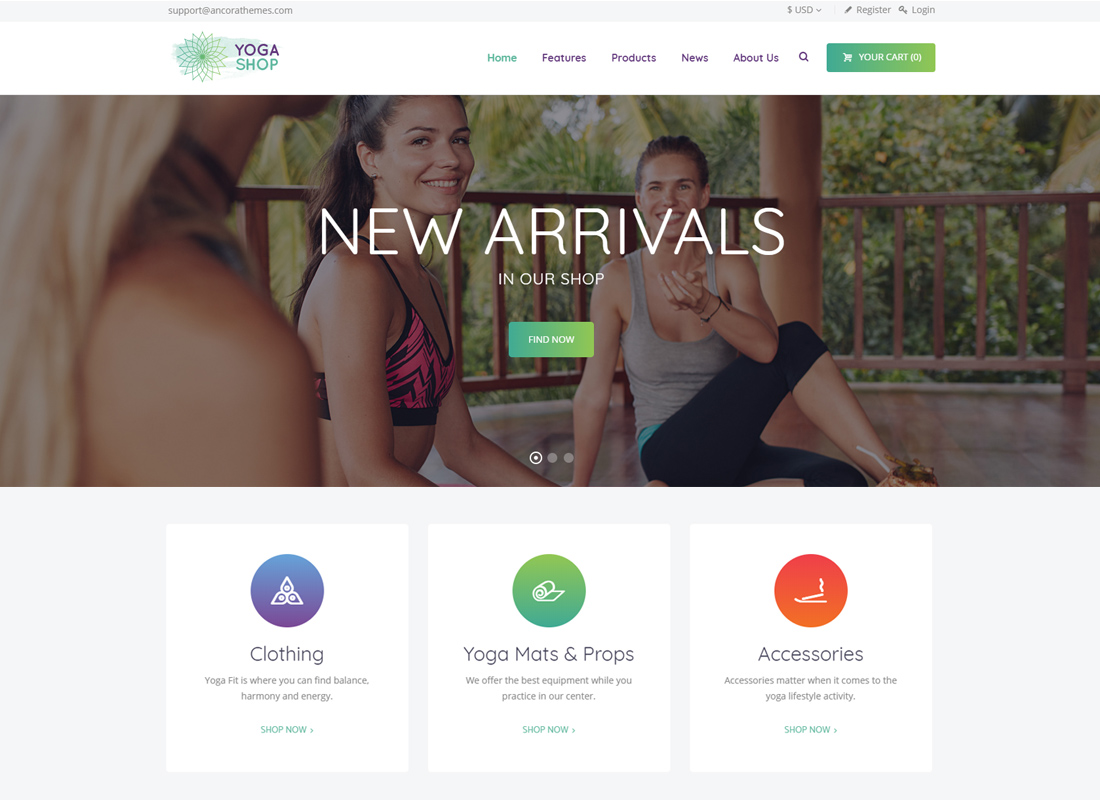 Yoga Shop - 현대 스포츠 의류 및 장비 상점 WordPress Theme