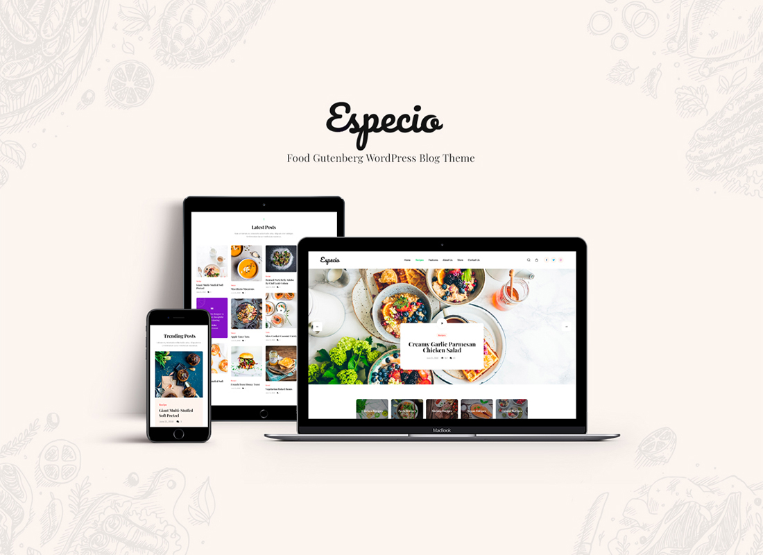 Especio | Тема WordPress для блога о еде Gutenberg
