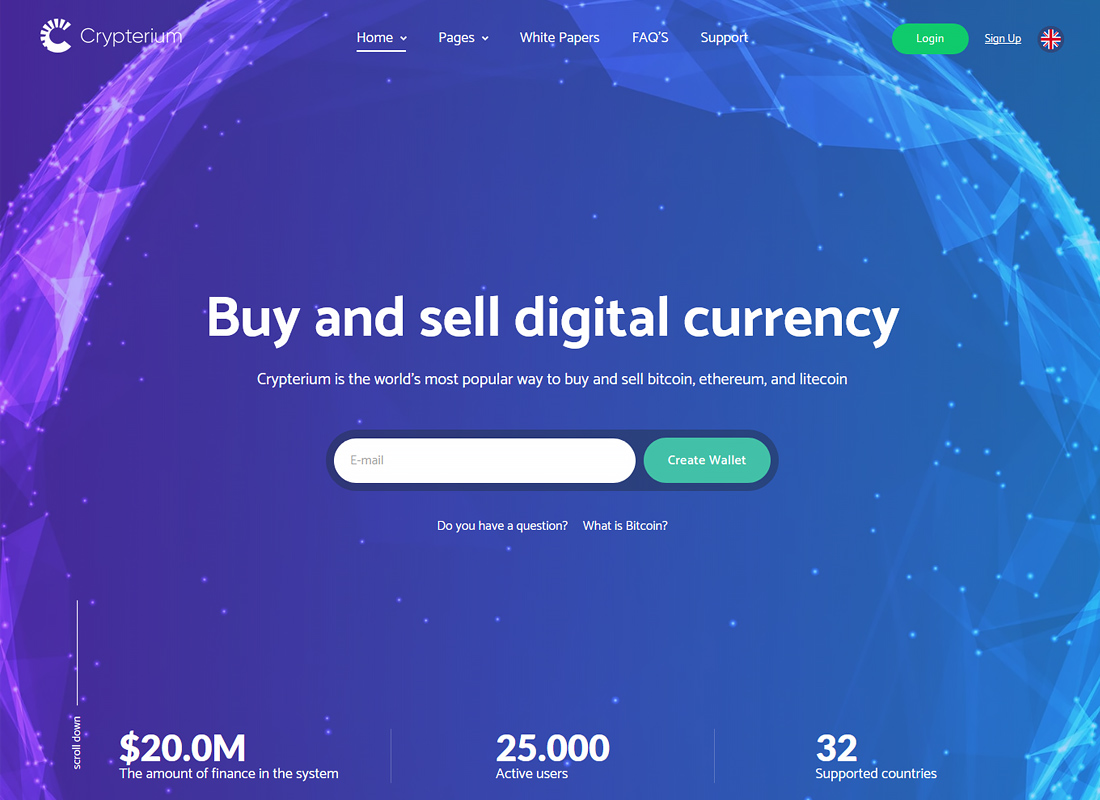 Crypterium - тема WordPress для целевой страницы криптовалюты и ICO