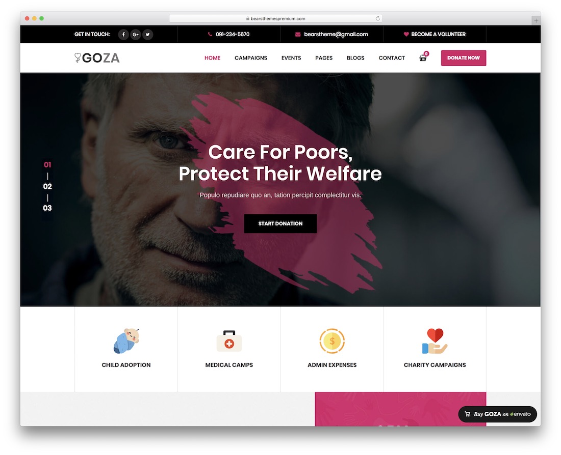 tema goza wordpress untuk organisasi amal nirlaba