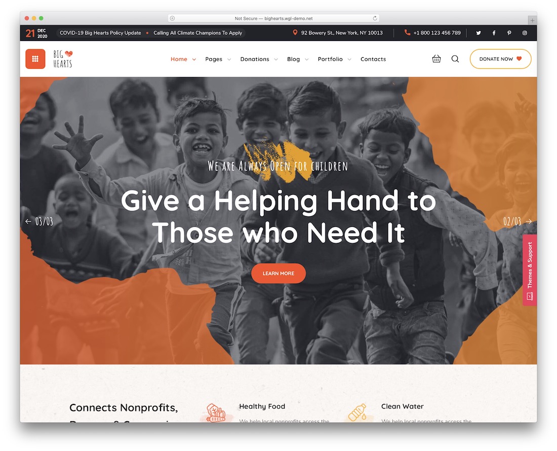 tema wordpress bighearts untuk organisasi nirlaba