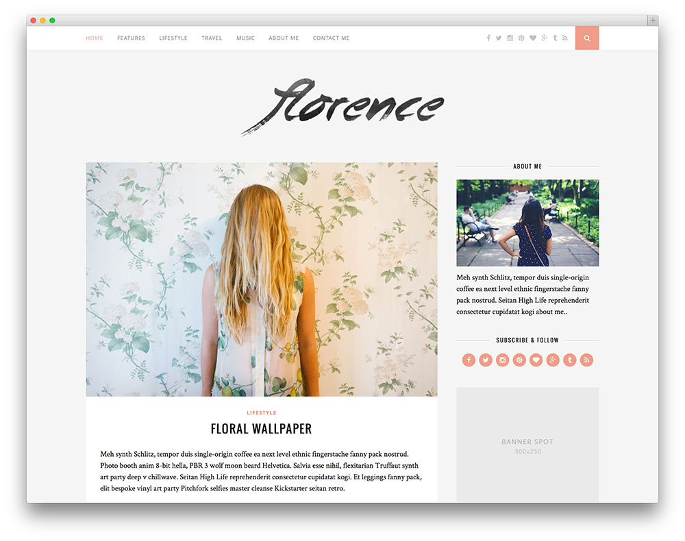 florence - thème de blog prêt pour adsense