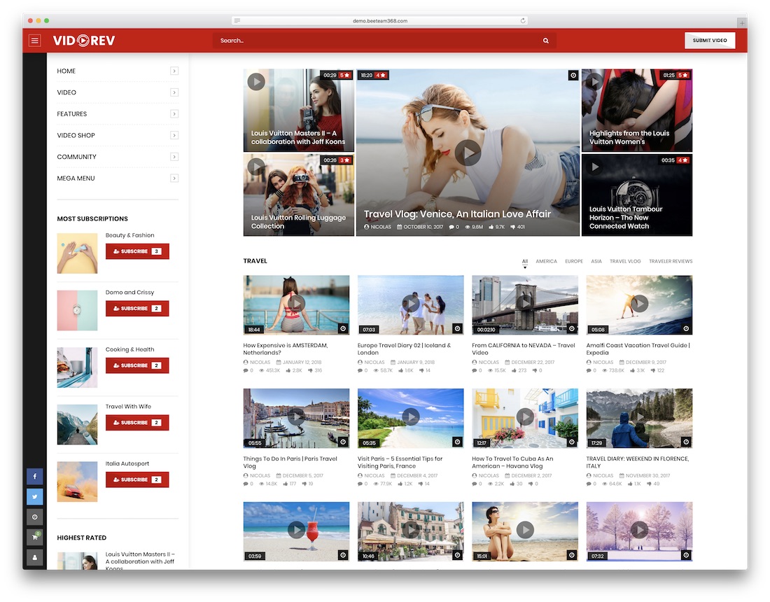 thème wordpress de partage de contenu vidorev