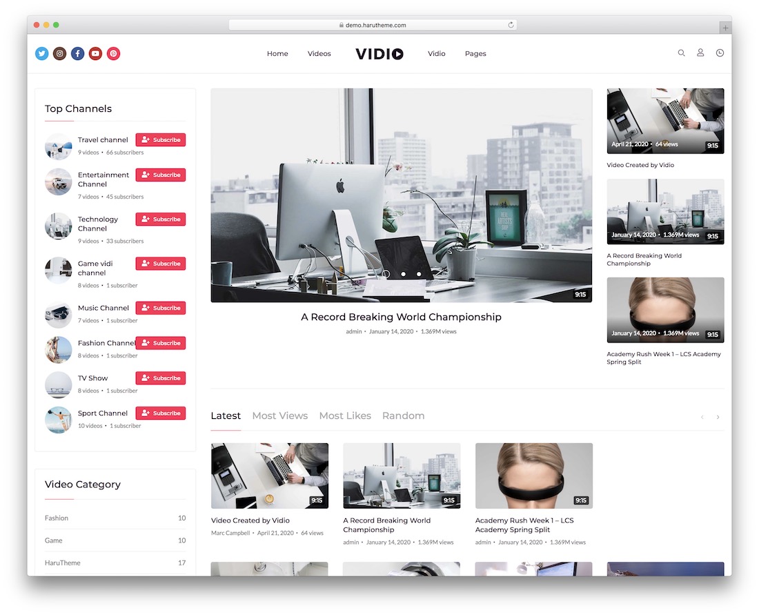thème wordpress de partage de contenu vidéo