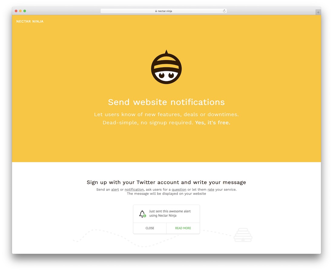 nektar ninja mengirim platform pemberitahuan situs web
