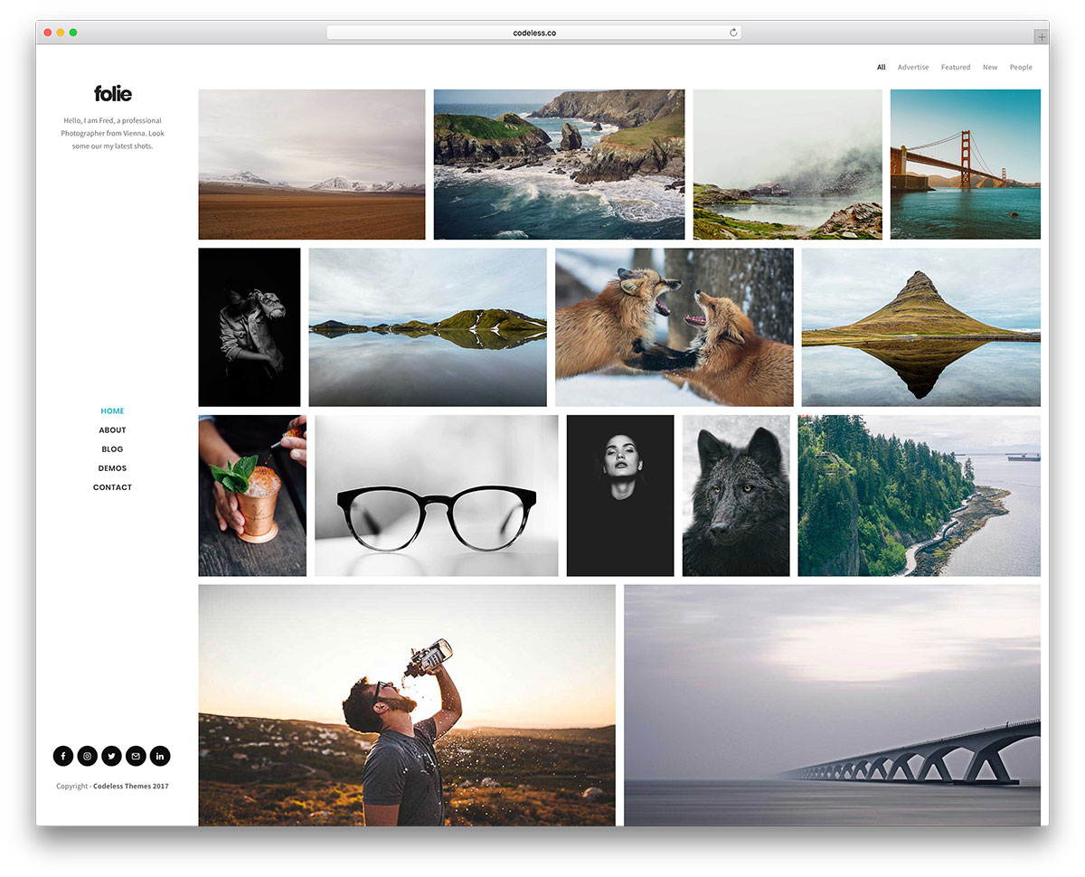 Fotografi menu vertikal tema WordPress