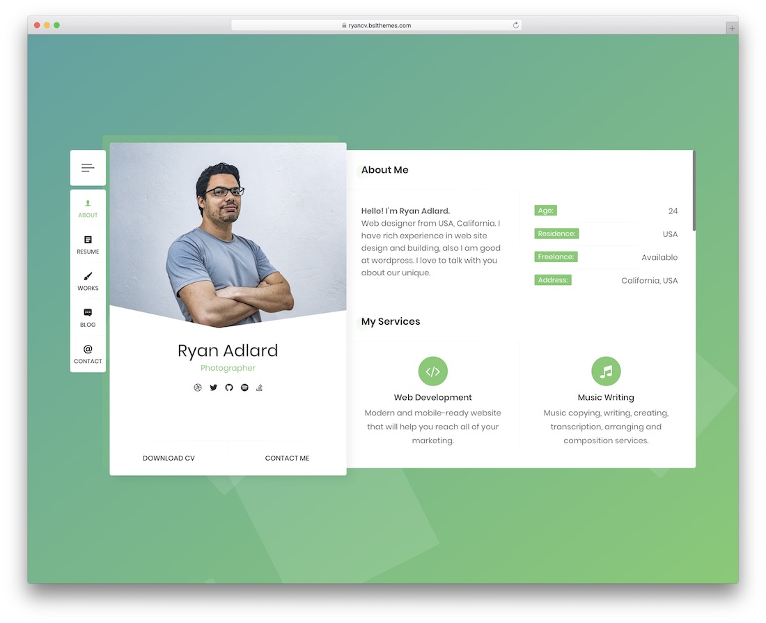 tema wordpress portofolio ryancv