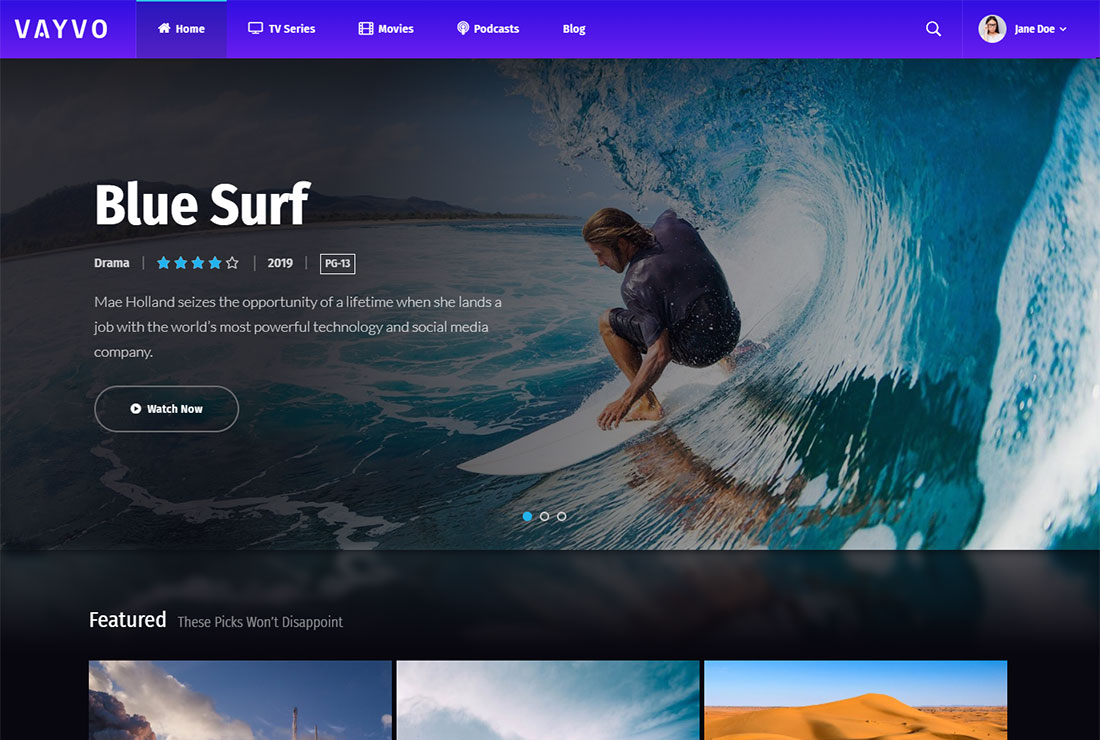Tema Streaming Langsung WordPress Vayvo